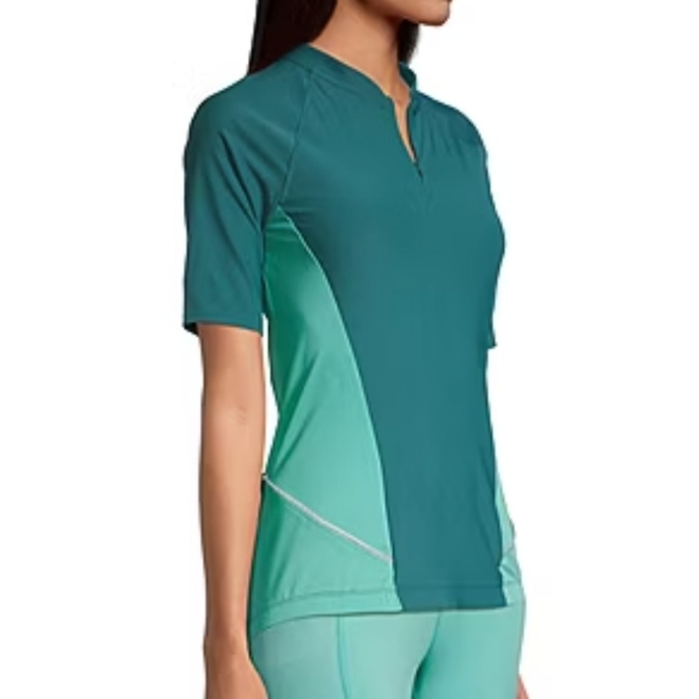 Xersion Womens Mock Neck Jersey Dragonfly Blue Green XLarge Cycling Shirt